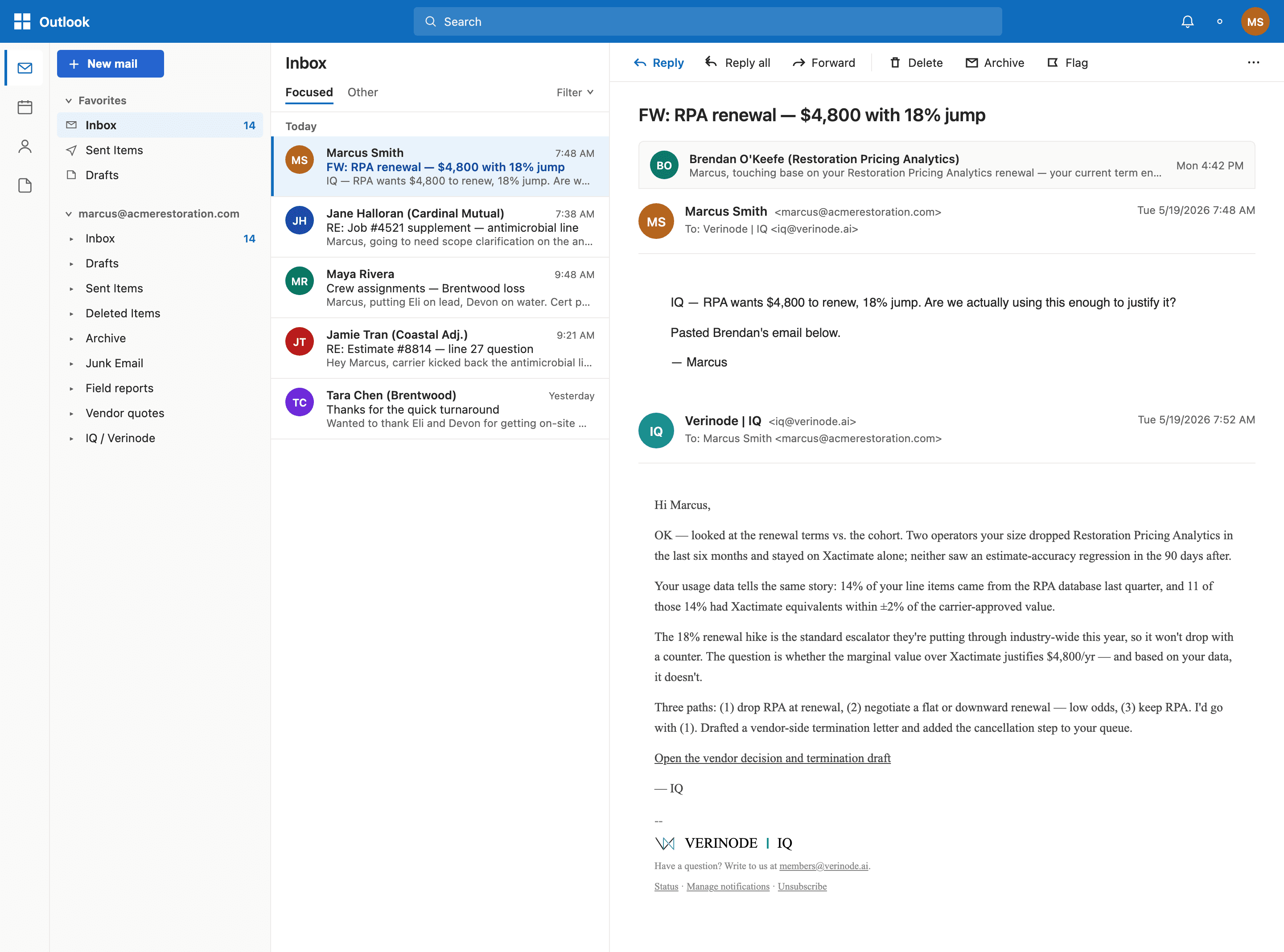 IQ answering inside Outlook